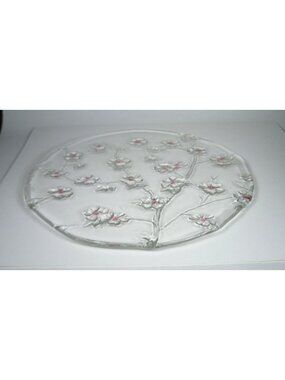 Vintage Walther Glas Cherry Blossom Cake Serving Platter West Germany